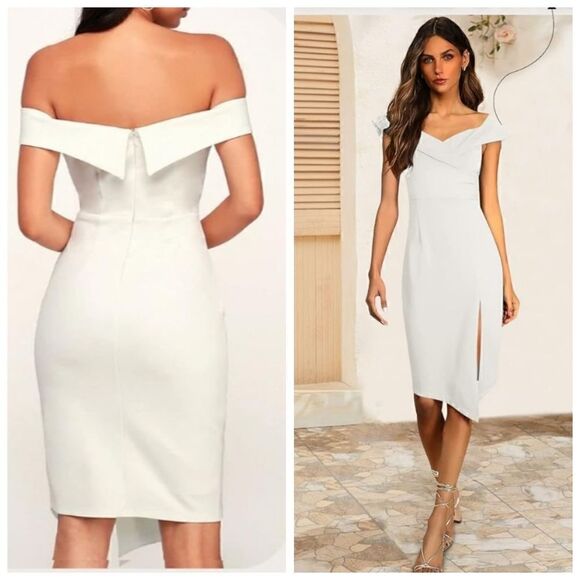 NWT Off The Shoulder Dresses Wedding Guest Cocktail Party Bodycon Split … - Picture 10 of 16